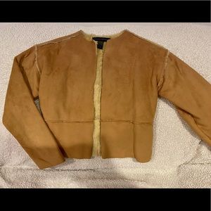 Suede crop jacket with faux fur inside